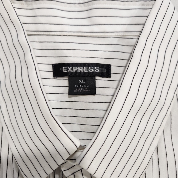 Express short sleeve button down fitted shirt XL white/ black Pinstripe stretch - Picture 3 of 4
